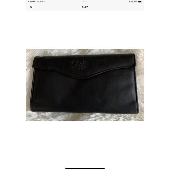 Buxton Women's Black Leather Long Bifold Organizer Wallet with Floral Emboss - Picture 1 of 7